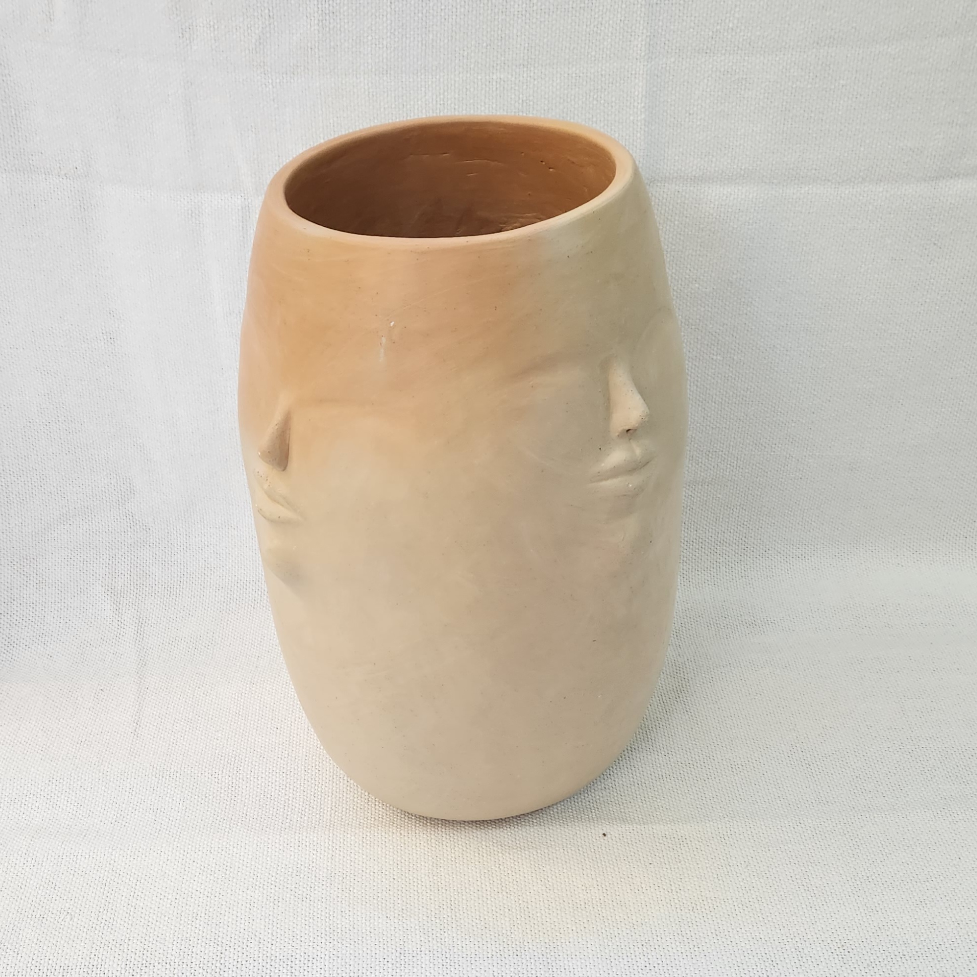 Vaso Faces Cer Mica Jequitinhonha P Bege Imaterial Artesanato