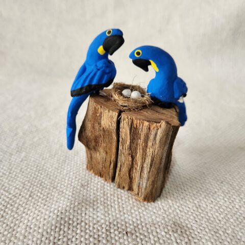 Casal de Pássaros no tronco – Arara Azul