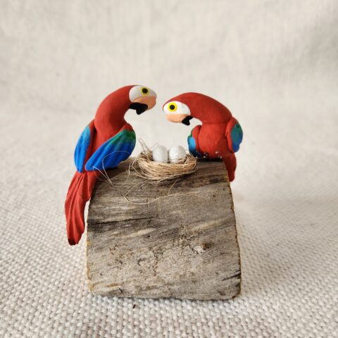 Casal de Pássaros no tronco – Arara Vermelha