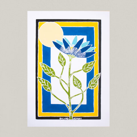 Xilogravura Bacaro Borges Flor Azul (G)